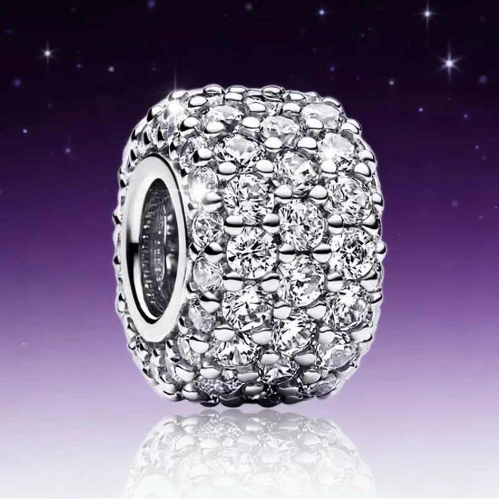Silver Pave Charm Bead with Clear Cubic Zirconia